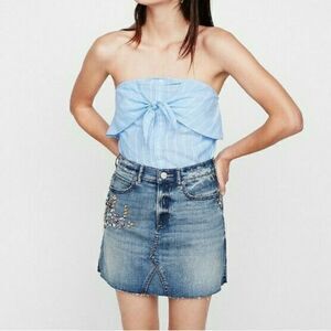 Express Rhinestone Mini Denim Skirt Size 4